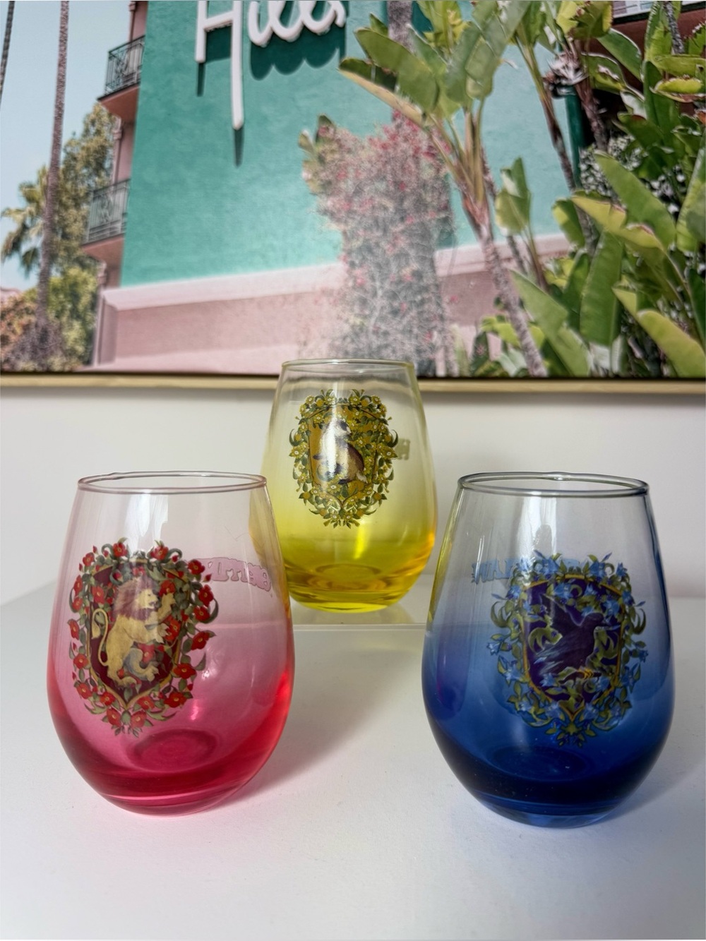 Harry Potter Hogwarts Houses Ombre Crest Stemless Glasses Set of 3 12oz New